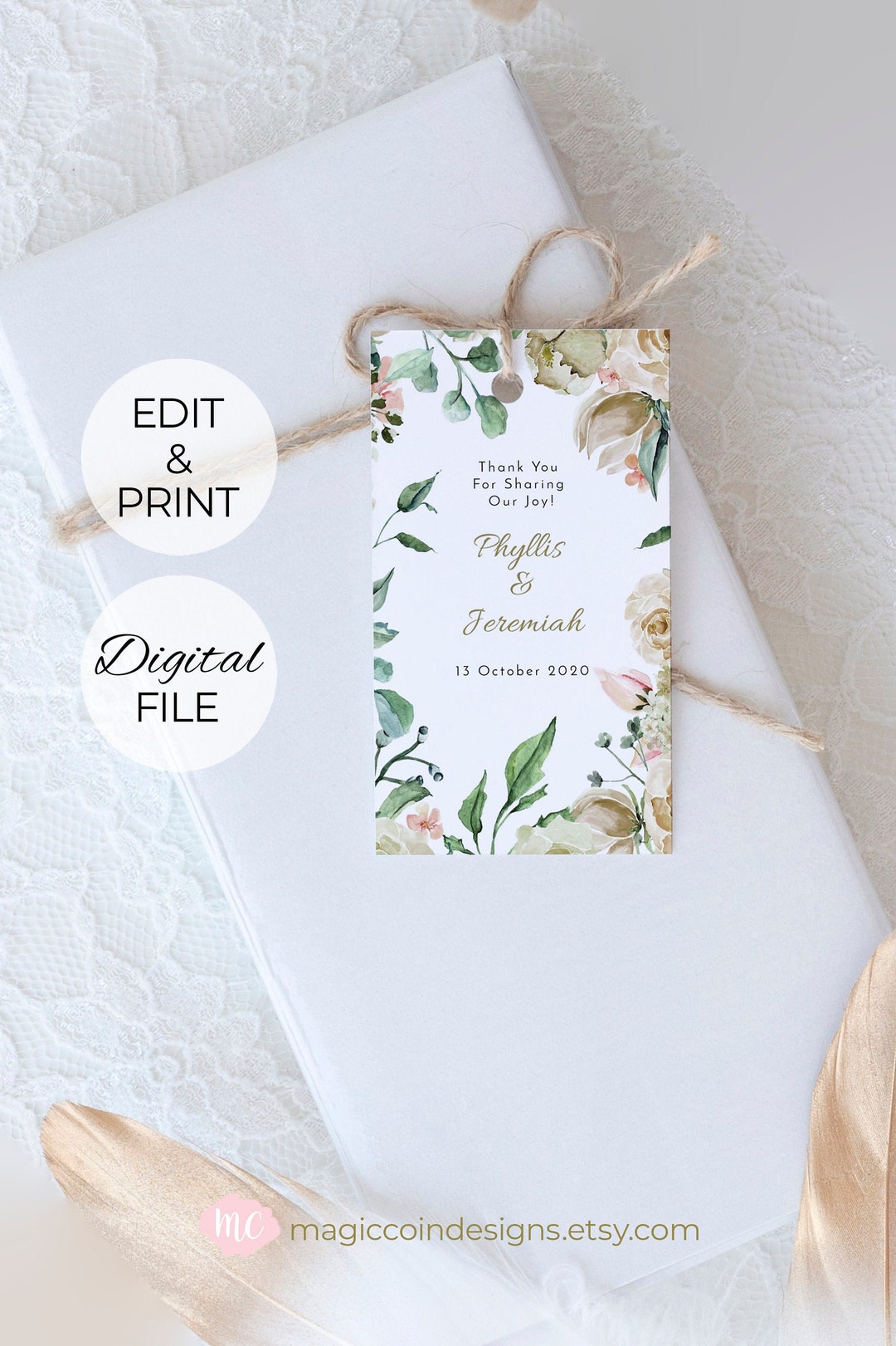 Printable Wedding Favor Tags, Floral Gift Tag, Gift Tags, Thank You ...