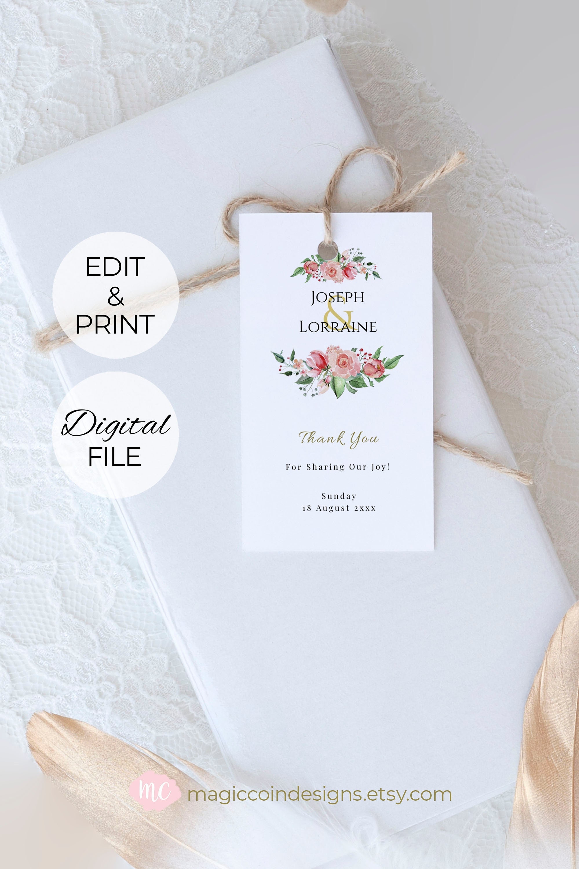 Wedding Favor Tag Floral Gift Tag Rose Gift Tags Thank You Etsy