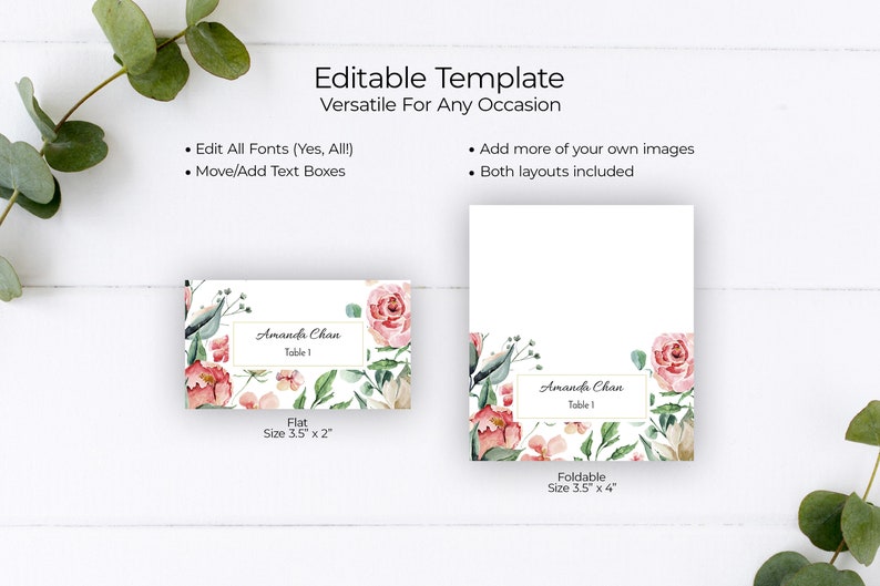 Floral Place Cards R10C9 Place Cards Wedding Printable Rose Place Cards Printable Cards Table Seating Card