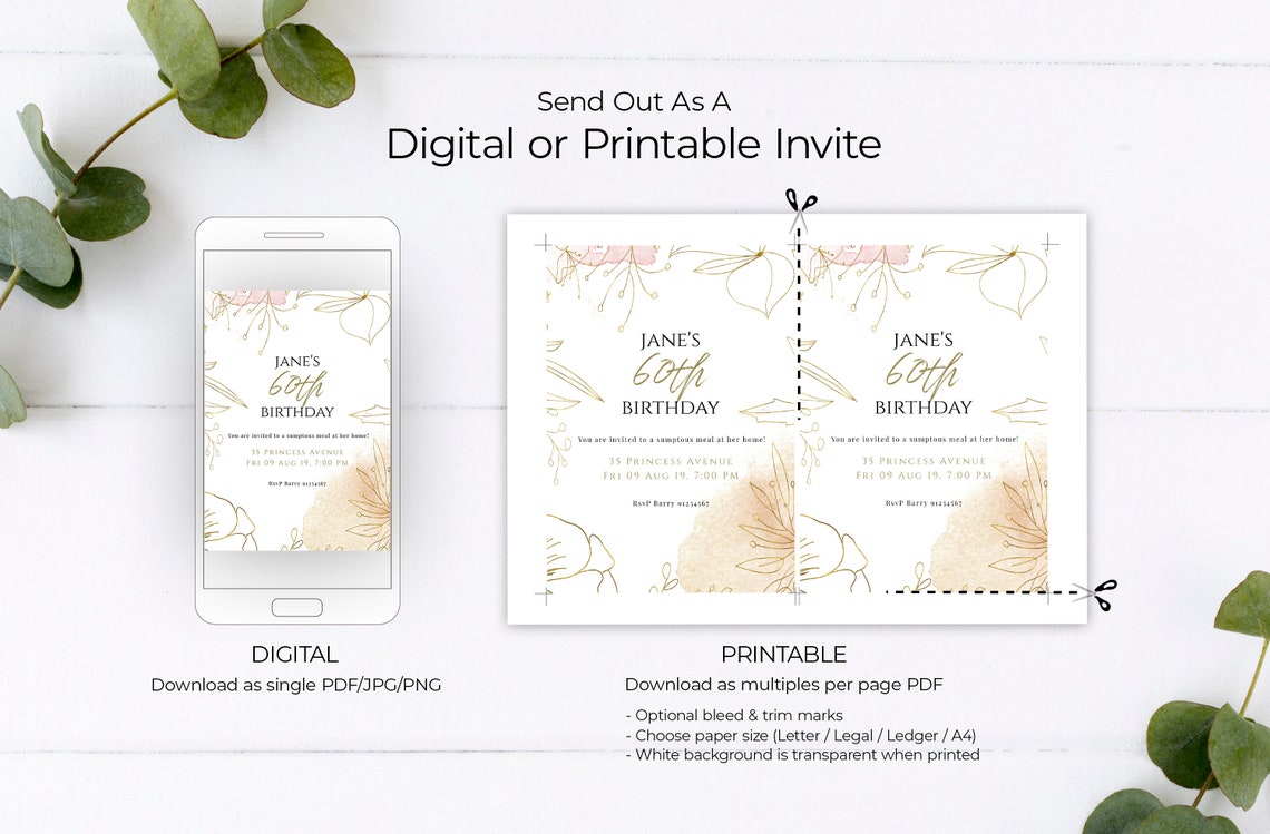 60th Birthday Invitation for Women 60th Floral Invitation - Etsy