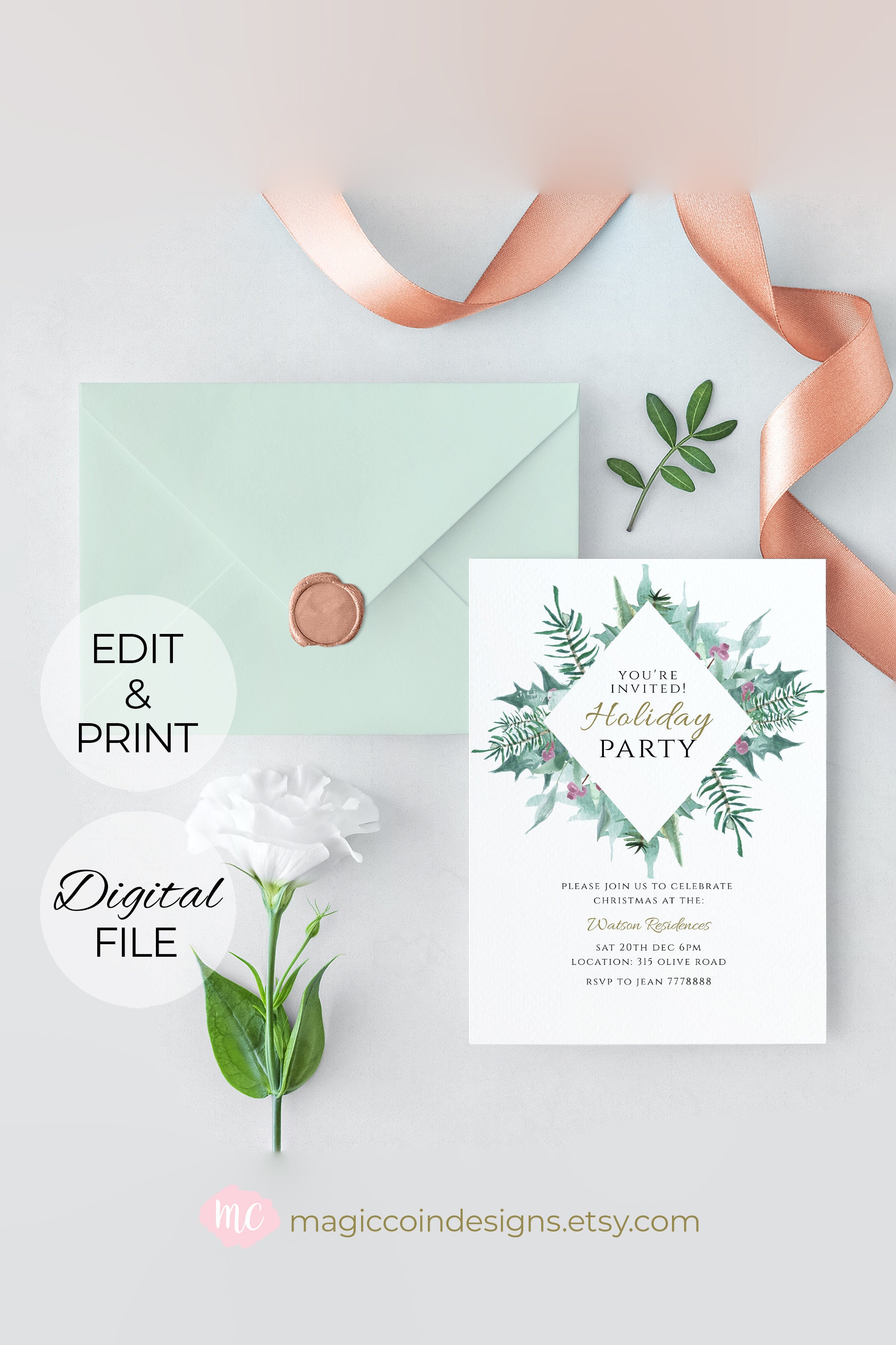 Printable 1 3 Holiday Invite