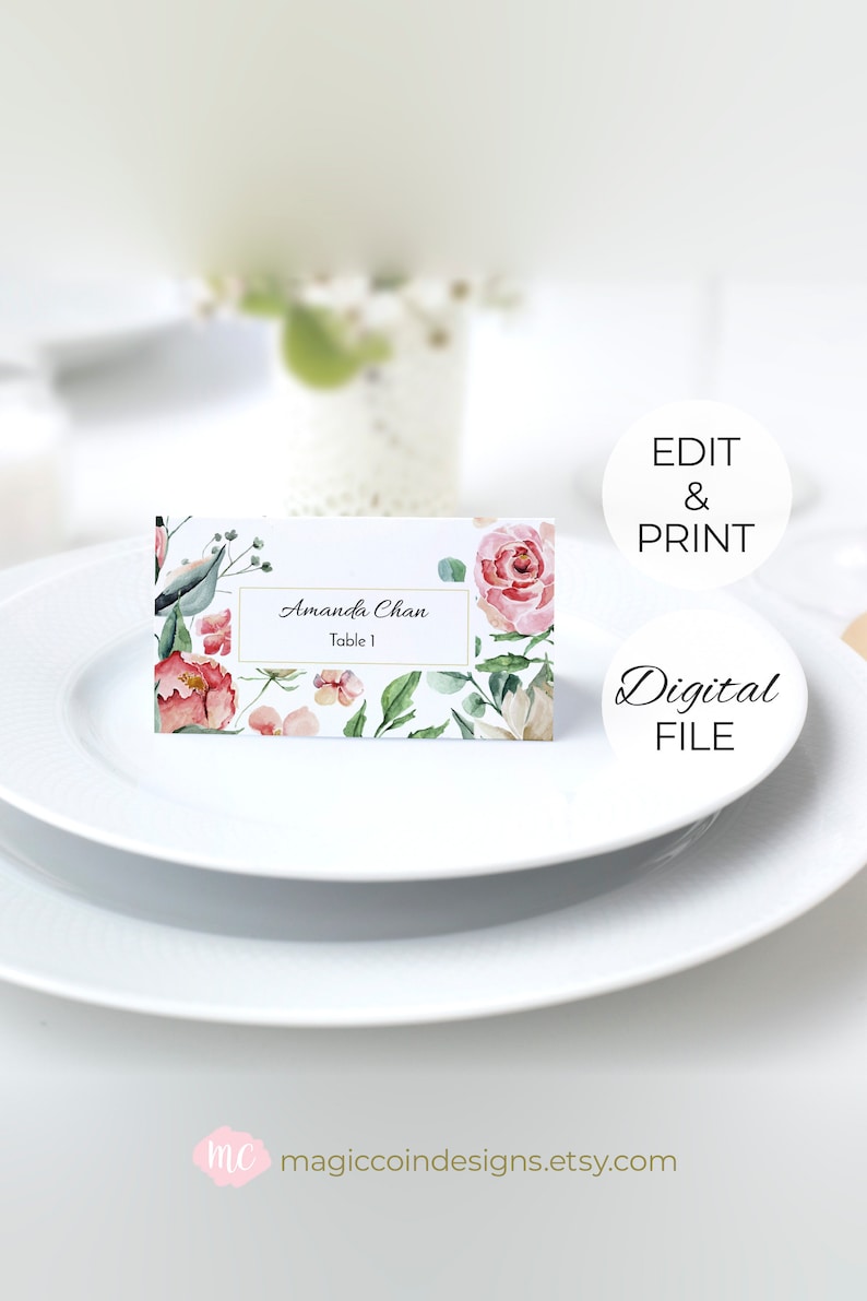Floral Place Cards R10C9 Place Cards Wedding Printable Rose Place Cards Printable Cards Table Seating Card
