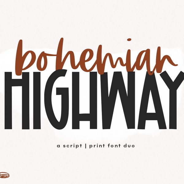 Bohemian Highway Font Duo - Handwritten Fonts, Script Font, Block Font, Cricut Font, Procreate Font, Fonts for Cricut, Font Bundle