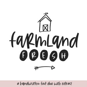 Farmland Fresh Font - A Cute Handwritten Font Duo and Farmhouse Doodles, Farmhouse Fonts, Cricut Fonts, Fonts for Crafters
