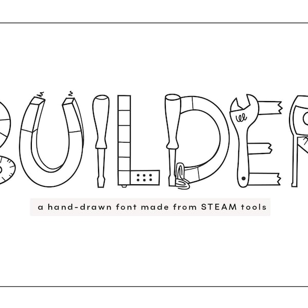 Builder Font - A STEAM Inspired Handwritten Font - TTF / OTF - Math, Science, Engineering - with doodles!