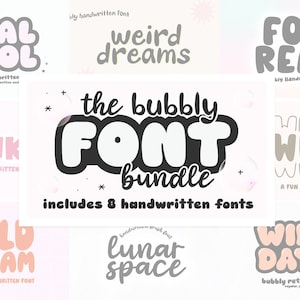 Paquete de fuentes Bubbly - Fuente Cricut, Fuentes Bubbly, Fuente Retro, Paquete de fuentes Cricut, Fuentes Procreate, Fuente Sombra, Fuente Burbuja, Fuentes de Profesor