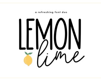 Lemon Lime Font Duo,  A Script & Print Handwritten Font Duo, Fonts for Cricut, Tall Font, Script Font
