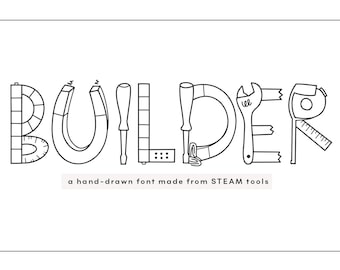 Builder - A STEAM Inspired Handwritten Font - TTF / OTF - Math, Science, Engineering - with doodles!