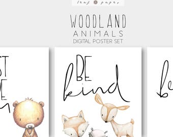 Woodland Animals Printable Wall Art - 8x10 Posters - Inspirational Quotes, Classroom Posters, Nursery Posters, Printable Posters