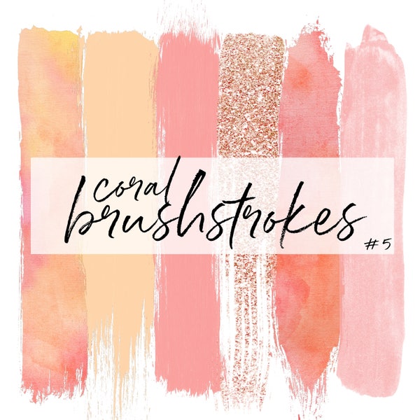 Watercolor Coral Pink and Orange Brushstrokes - Watercolor Clipart