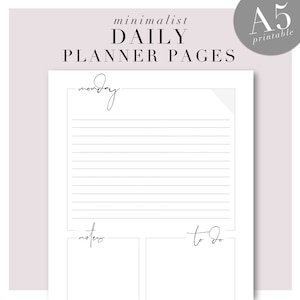 Minimalist Daily Planning Pages - A5 Size - Printable - Notes & Covers