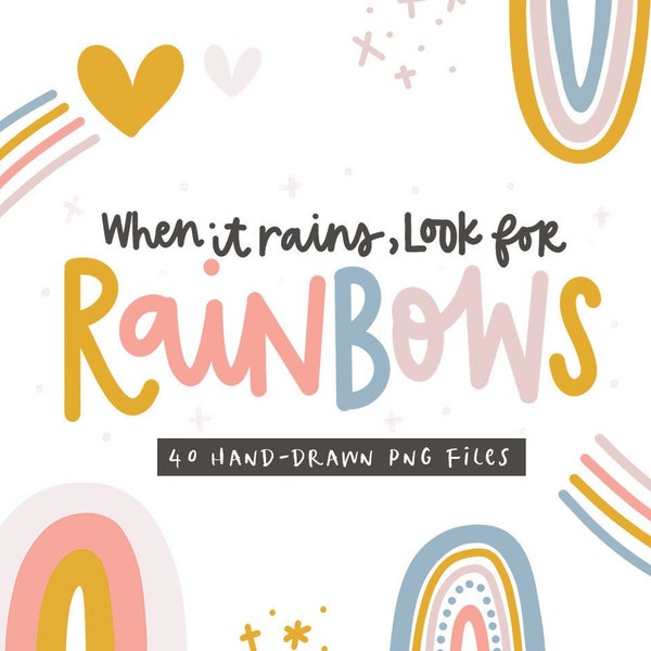Rainbows Clip Art - Modern Clip Art Collection, Boho Rainbows, Cute Clip Art, Stars, Hearts, Rainbow Images