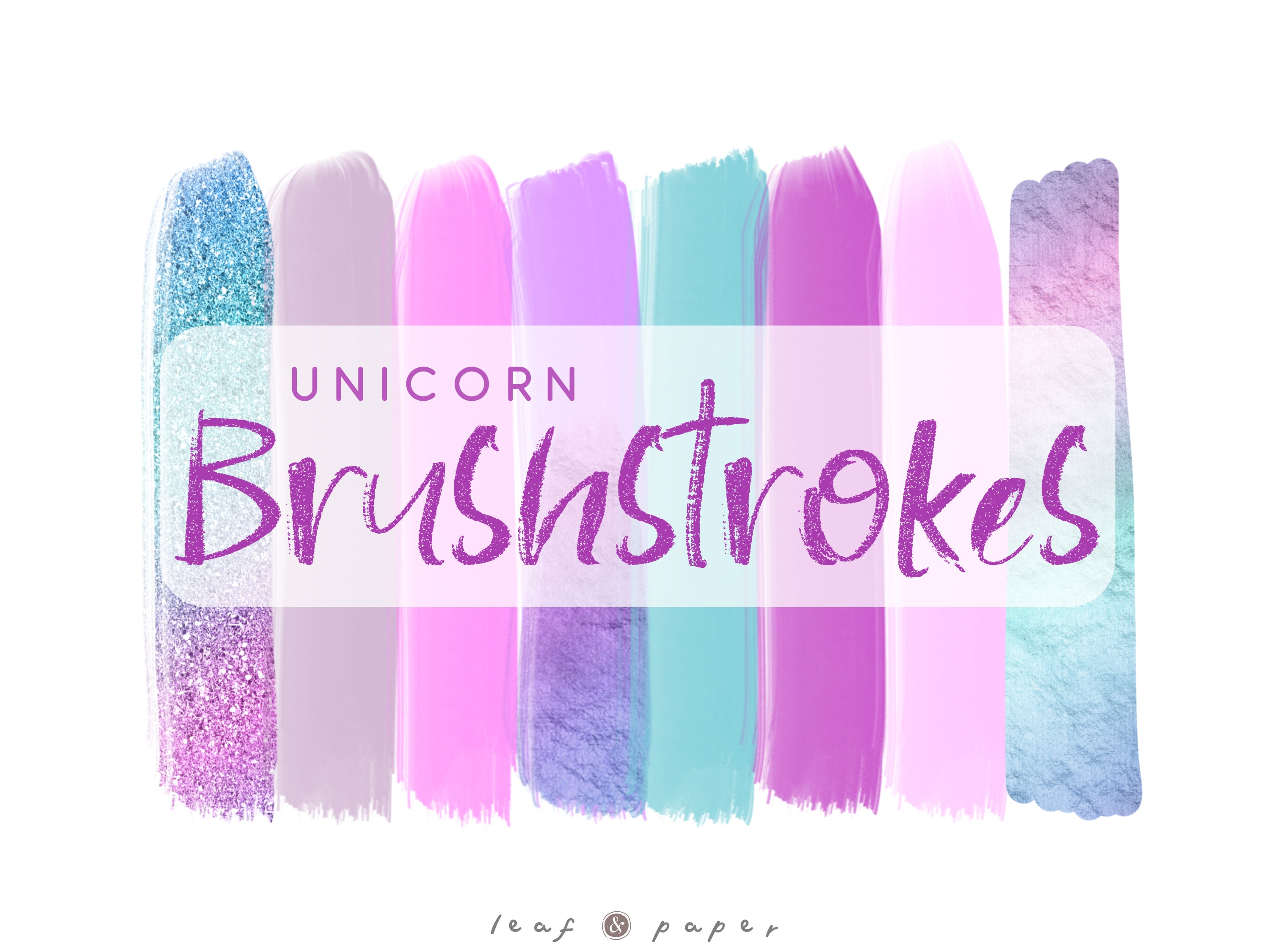 Watercolor Unicorn Brushstrokes - Unicorn Clipart - Glitter Clipart - Watercolor Clipart - Foil Brushstrokes - Unicorn Colors - Commercial
