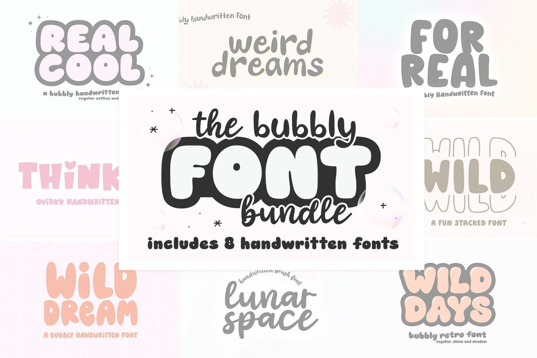 Bubbly Font Bundle - Cricut Font, Bubbly Fonts, Retro Font, Cricut Font Bundle, Procreate Fonts, Shadow Font, Bubble Font, Teacher Fonts