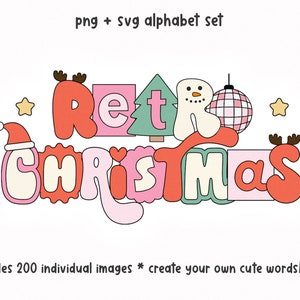 Retro Christmas Alphabet Set - PNG Retro Letters, SVG Retro Letters, Alphabet Set, Retro Clip Art, Sublimation Alphabet, Christmas Clip Art