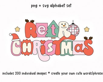 Retro Christmas Alphabet Set - PNG Retro Letters, SVG Retro Letters, Alphabet Set, Retro Clip Art, Sublimation Alphabet, Christmas Clip Art