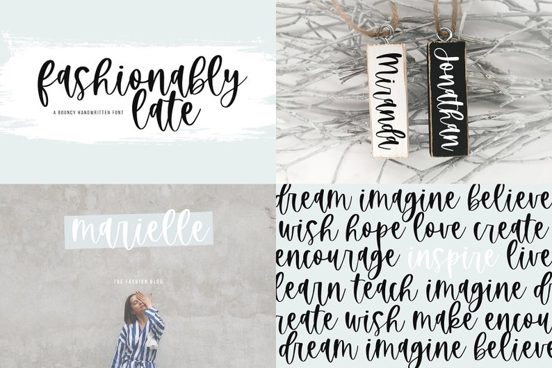 May include: A set of two wooden ornaments with white and black paint. The ornaments are rectangular and have the names "Miranda" and "Jonathan" written on them in white and black paint. The ornaments are hanging from a silver chain on a white background.