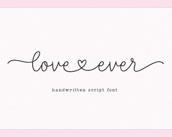 May include: Handwritten script font design with the words "love" and "ever" connected by a heart symbol. The text is in black on a white background.