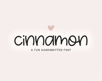 May include: A handwritten font called "cinnamon" with a small pink heart above the word. The text below the font says "A fun handwritten font".
