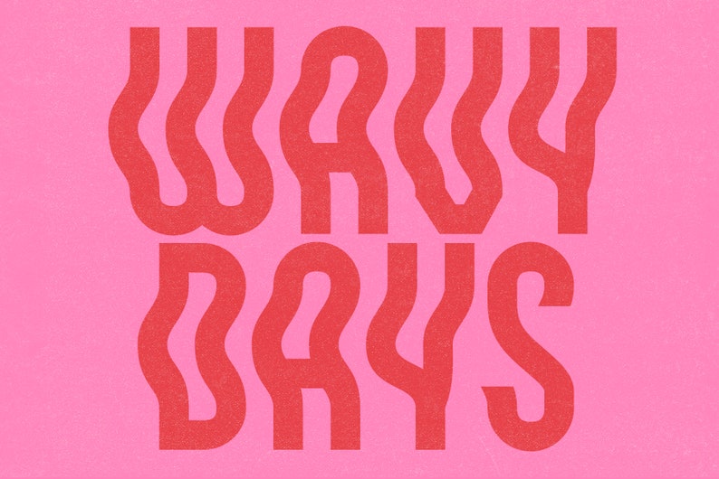 Op de afbeelding: Golvende tekst in rood op een roze achtergrond. De tekst luidt "Wavy Days".