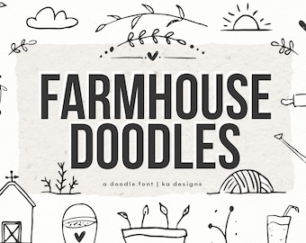 Carattere doodles fattoria - Un font Dingbats, immagini fattoria, carattere rustico - file TTF
