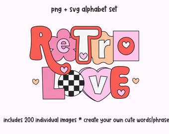 Retro Love Alphabet Set - PNG Retro Letters, SVG Retro Letters, Alphabet Set, Retro Clip Art, Sublimation Alphabet, Ransom Letters