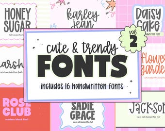 Font Bundle - Cute Fonts, Cricut Fonts, Banner Painting Fonts, Script Fonts, Teacher Fonts, Canva Fonts, Laser Font, Banner Fonts | Vol 2
