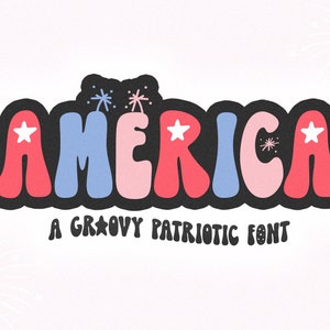 America Font - Groovy Font, Police du 4 juillet, Police patriotique, Polices Cricut, Rétro 4 juillet, Police du 4 juillet, Police du Memorial Day