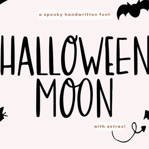 Halloween Moon - Halloween Schrift mit gruseligen Silhouetten, Cricut Schriften, hohe Schrift, rustikale Schrift, gruselige Schrift, Halloween Doodles, gruselige Schrift