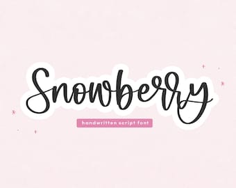 May include: A handwritten script font called "Snowberry". The font is black and the text is on a light pink background.