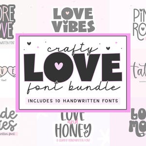 Pacchetto font Crafty Love - Caratteri carini, Pacchetto font Cricut, Caratteri per San Valentino, Caratteri Goodnotes, Caratteri Canva, Caratteri a forma di cuore, Caratteri KA