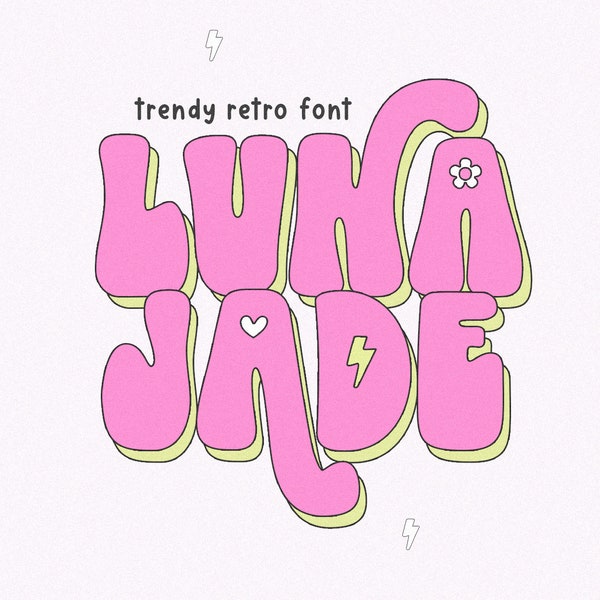 Luna Jade Retro Font - Groovy Font, Modern Font, Hippie Font, 70s Font, Cricut Fonts, Procreate Fonts, Fonts for Cricut, Bubbly Font, Y2K