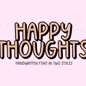 Happy Thoughts Font - Retro Font, Groovy Font, Boho, Bubbly Font, Shadow Font, Modern Font, Hippie, 70s Font, Cricut Fonts, Procreate Fonts