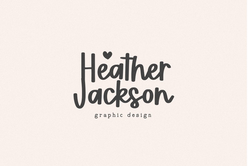 May include: A logo for a graphic design business. The logo is in black text with a small heart above the name "Heather Jackson". The text "graphic design" is below the name.
