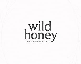 May include: A logo for a font called "Wild Honey" described as a rustic handmade serif font.
