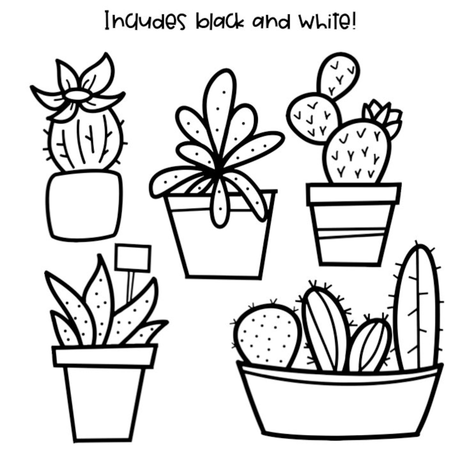 Cactus & Succulents Clip Art, Cactus Doodles, Illustrations, Cute ...