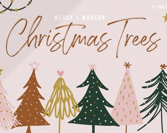 Boho Christmas Trees Clipart, Modern and Messy Christmas Trees, Boho Trees, Christmas Clipart, Retro Christmas, Sublimation Clipart