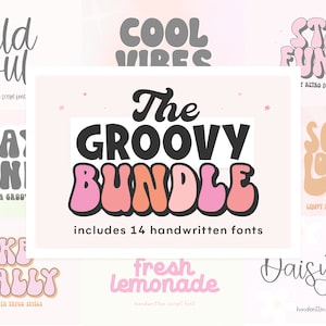 Paquete de fuentes retro - Fuentes Cricut, Fuentes Bubbly, Fuente Groovy, Paquete de fuentes Cricut, Fuentes Procreate, Fuentes retro, Fuentes hippie, Fuentes Swash