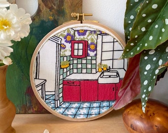 embroidery kit kitchen interior design, modern craft project, advanced embroidery hoop art craft kit