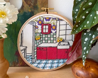 embroidery kit kitchen interior design, modern craft project, advanced embroidery hoop art craft kit