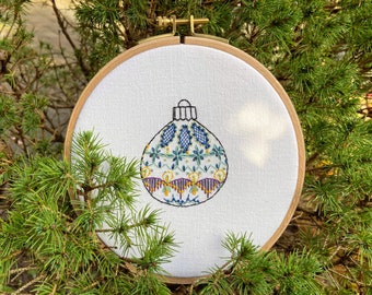 Christmas ornament embroidery kit, craft project for the holidays, Christmas bauble pattern, needlepoint modern hoop art