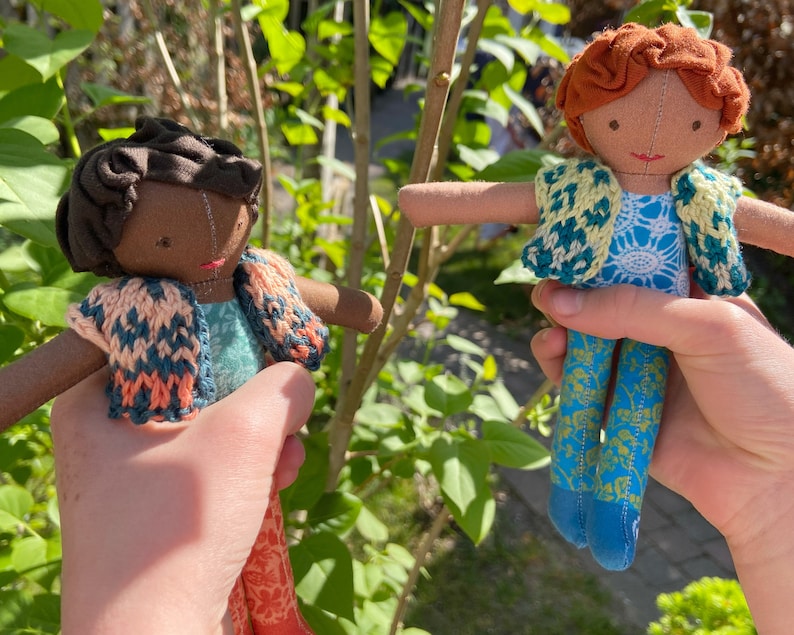 Fabric doll sewing kit, red hair and brown skin, bold colourful organic cotton fabric panel, unique designs, sew your own doll, craft kit image 8