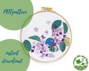 PDF PATTERN lilac spring embroidery, botanical embroidery modern hoop art, floral crewel hand embroidery tutorial and detailed instructions