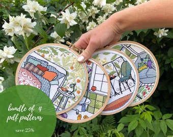 PDF PATTERN BUNDLE, modern embroidery hoop art, advanced embroidery, interior hand embroidery tutorial and detailed instructions, 25% off