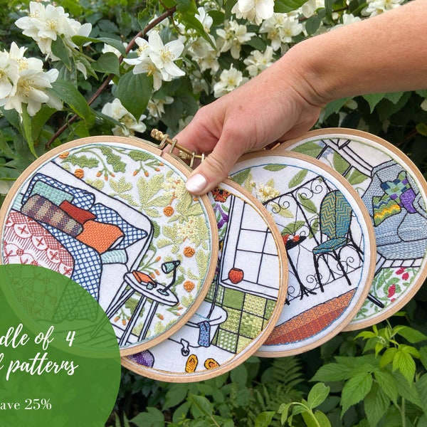 PDF PATTERN BUNDLE, modern embroidery hoop art, advanced embroidery, interior hand embroidery tutorial and detailed instructions, 25% off