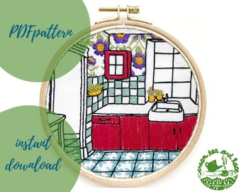 PDF PATTERN kitchen embroidery, interior design modern hoop art, craft project, hand embroidery tutorial and detailed instructions