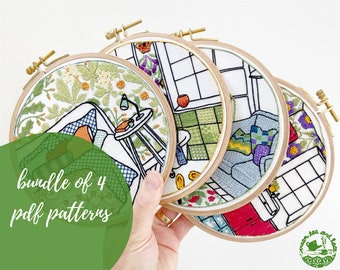 PDF PATTERN BUNDLE, 25% off, interior design modern embroidery hoop art, craft project, hand embroidery tutorial and detailed instructions