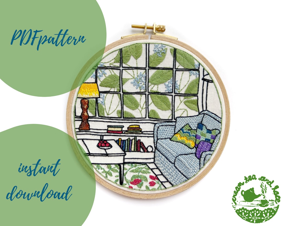 PDF PATTERN Living Room Embroidery, Interior Design Modern Hoop Art ...