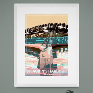 St Aubins Harbour, jersey, art print, vintage jersey poster,