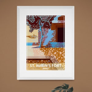 St Aubins Fort, jersey, art print, vintage jersey poster,